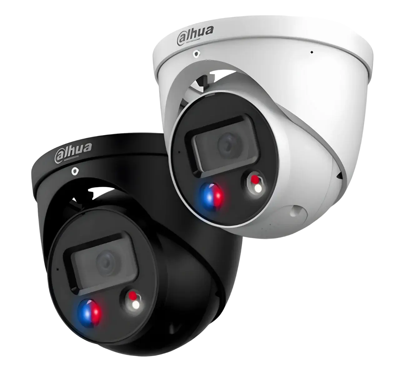 Dahua TiOC Three-in-One Cameras in White and Black with Active Red and Blue Warning Lights and Siren for Logan homes